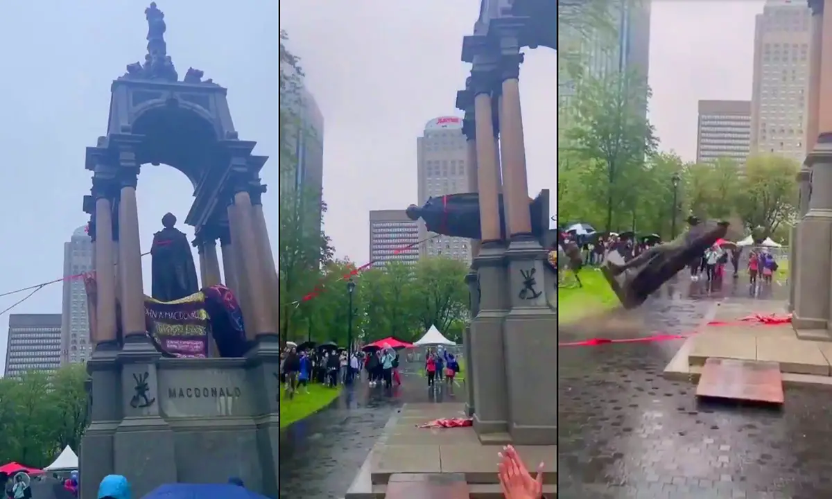 Canadian protesters tear down statue of nation's first prime minister accused of racist policies