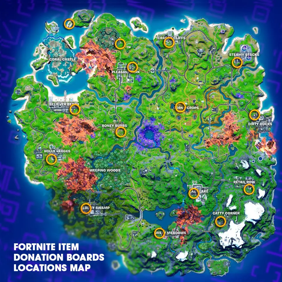 Fortnite Item Donation Boards Locations Map