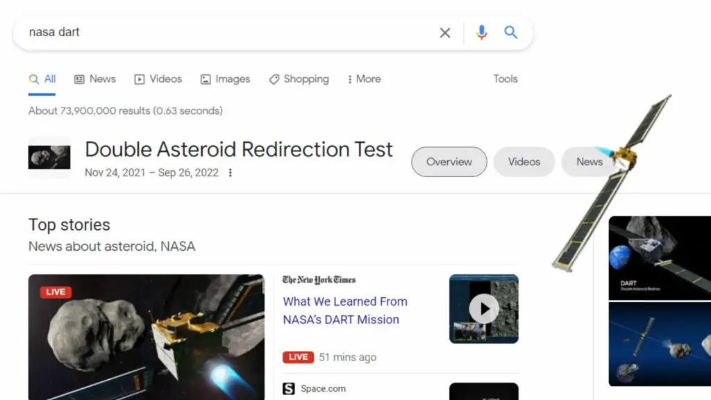 Try this google search trick dedicated to NASA DART