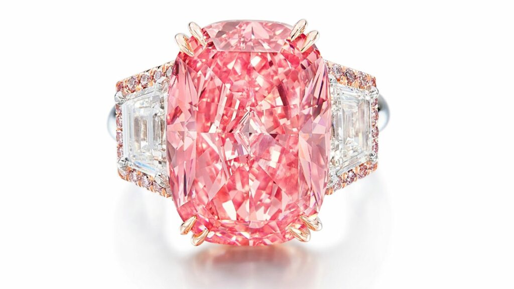 A pink diamond fetching $57.73 million at auction sets a new record for highest price per carat