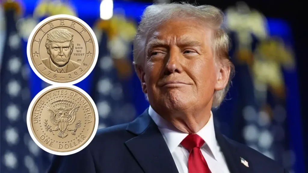 2026 commemorative $1 coin featuring President Donald Trump for America's 250th anniversary.